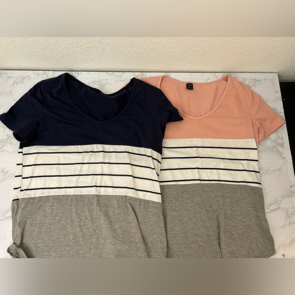 SHEIN Tops - SHEIN Lot Of 2 Short Sleeve Tops Womens S Striped Blue Peach Shirts Blouses​